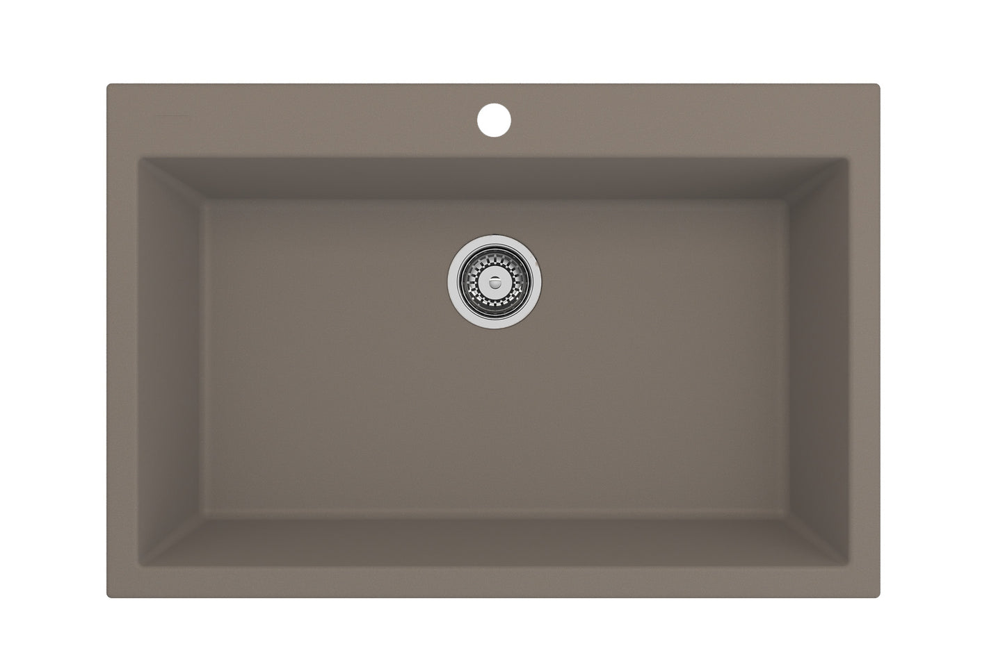 CAMPINO UNO 33" Single Bowl Dual Mount Granite Kitchen Sink with Strainer in Mink, top view.