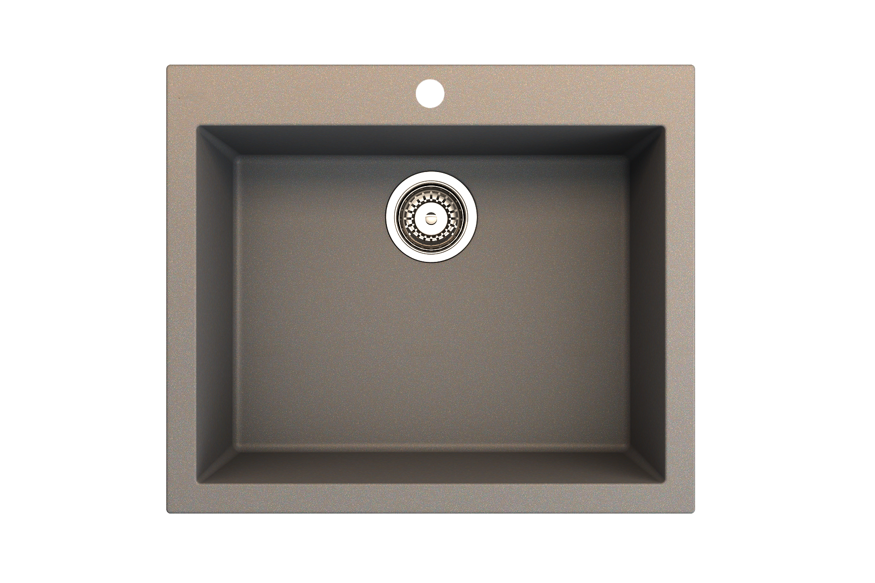 CAMPINO UNO 24" Single Bowl Dual Mount Granite Kitchen Sink with Strainer top down view in Mink color.