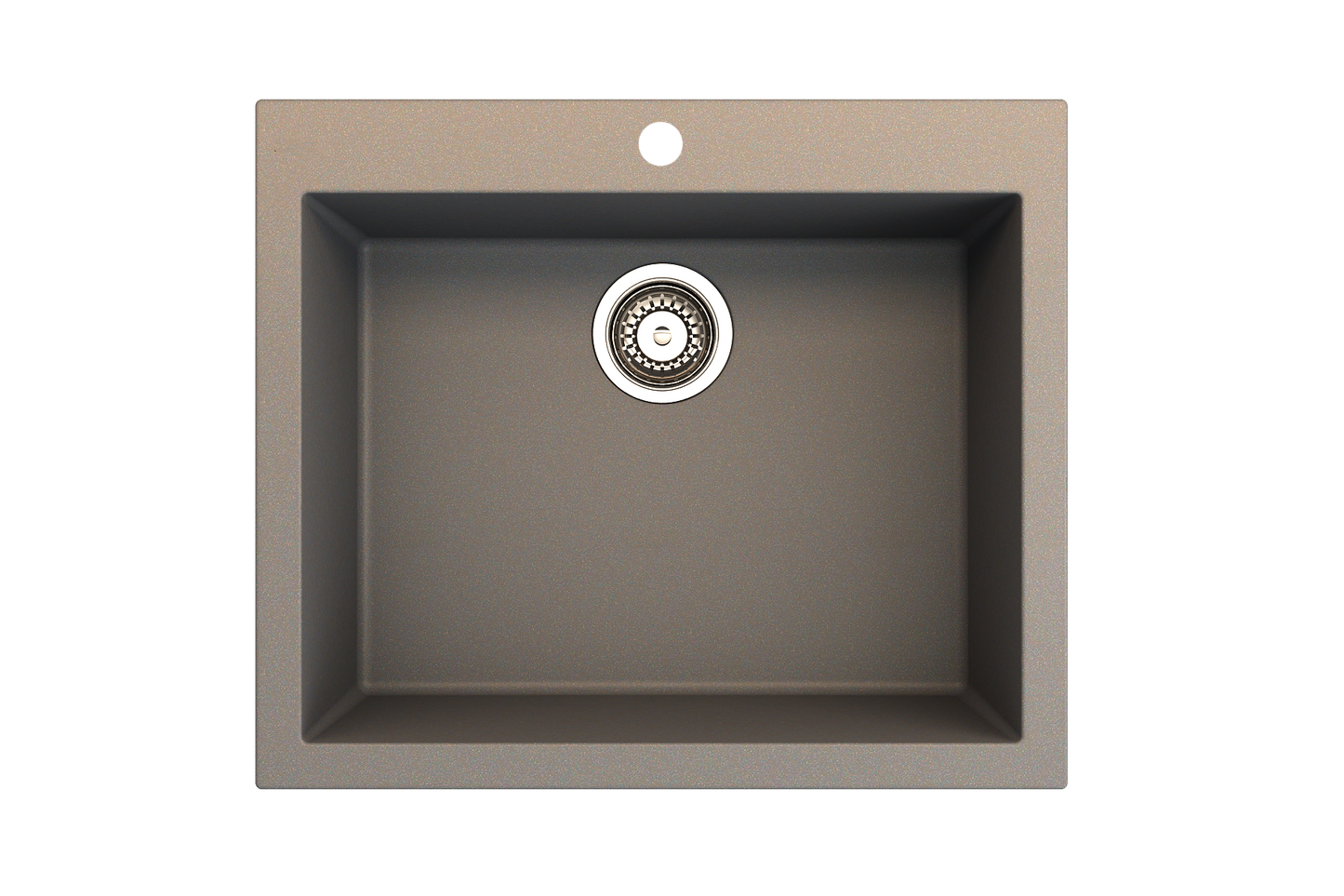 CAMPINO UNO 24" Single Bowl Dual Mount Granite Kitchen Sink with Strainer top down view in Mink color.