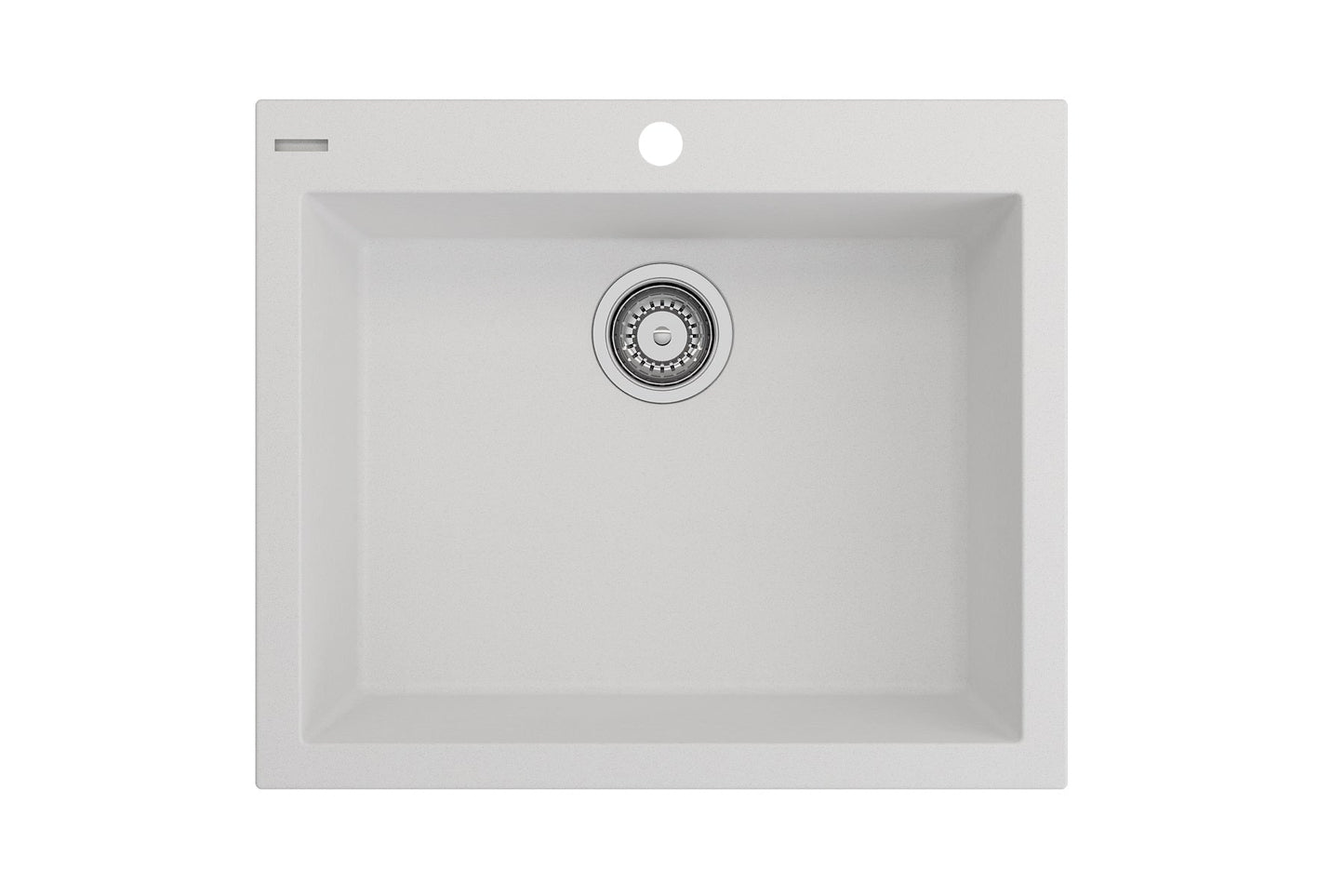 CAMPINO UNO 24" Single Bowl Dual Mount Granite Kitchen Sink with Strainer in white top view showcasing integrated strainer.