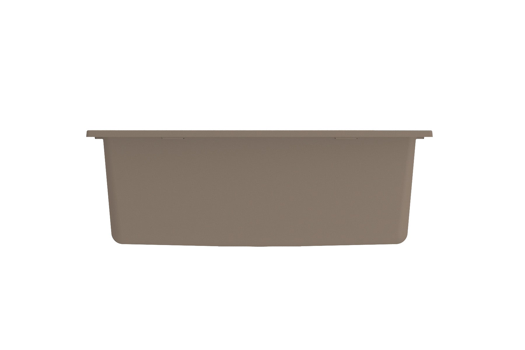 CAMPINO UNO 24" Single Bowl Dual Mount Granite Kitchen Sink with Strainer back view in Mink color.