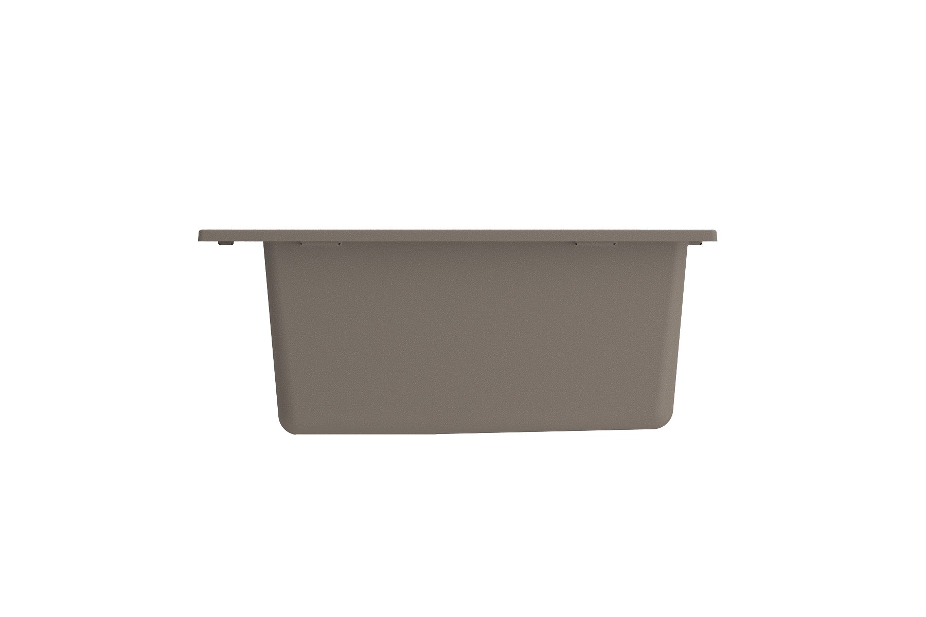 CAMPINO UNO 24" Single Bowl Dual Mount Granite Kitchen Sink with Strainer left side view in Mink color.