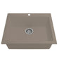 CAMPINO UNO 24" Single Bowl Dual Mount Granite Kitchen Sink with Strainer front perspective view in Mink color.