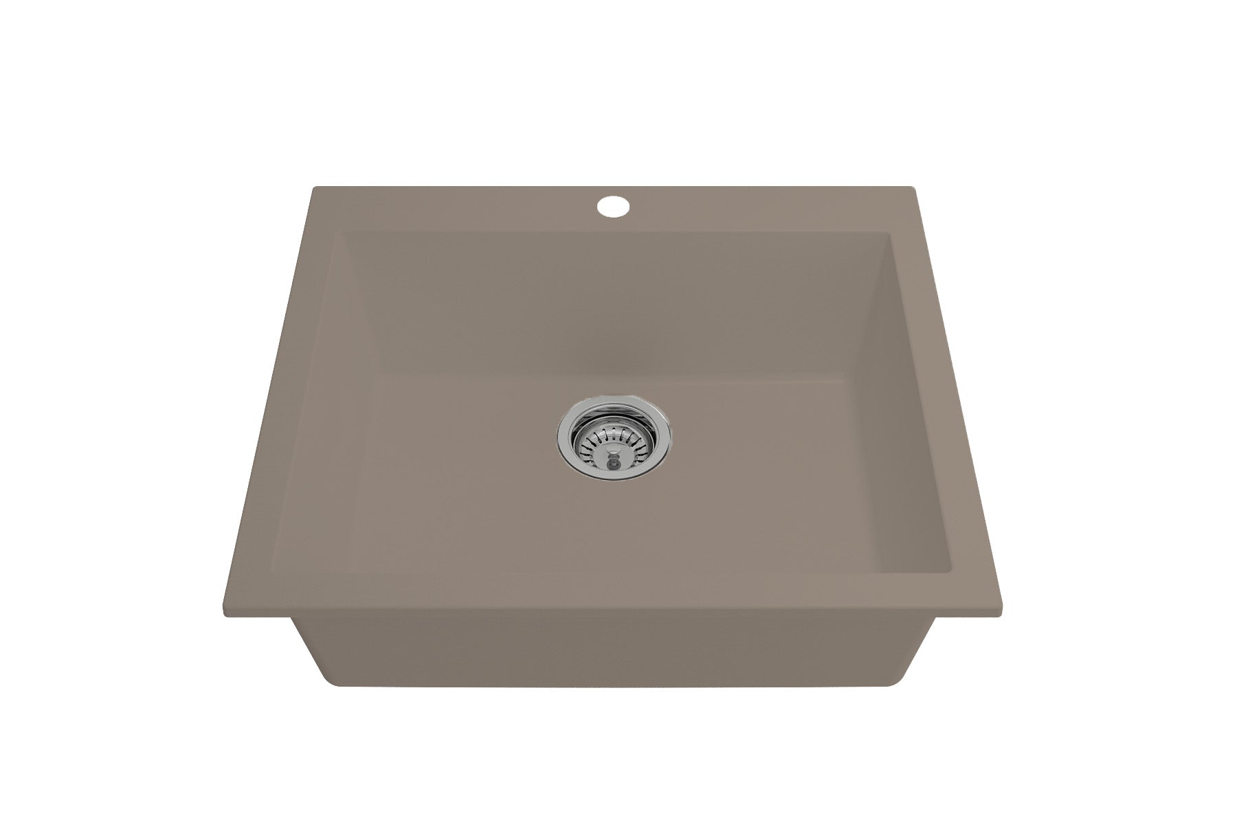 CAMPINO UNO 24" Single Bowl Dual Mount Granite Kitchen Sink with Strainer front perspective view in Mink color.