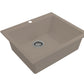 CAMPINO UNO 24" Single Bowl Dual Mount Granite Kitchen Sink with Strainer perspective view in Mink color.