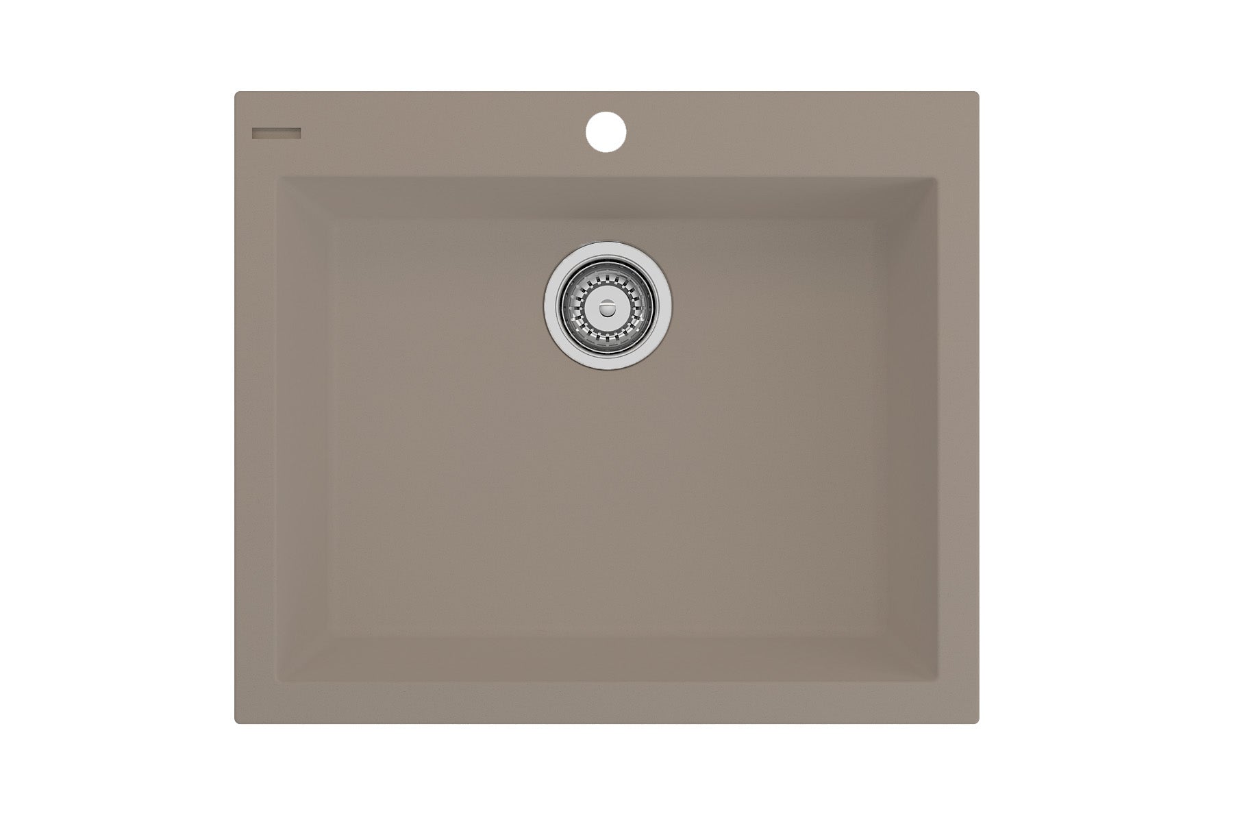 CAMPINO UNO 24" Single Bowl Dual Mount Granite Kitchen Sink with Strainer top view in Mink color - uninstalled.