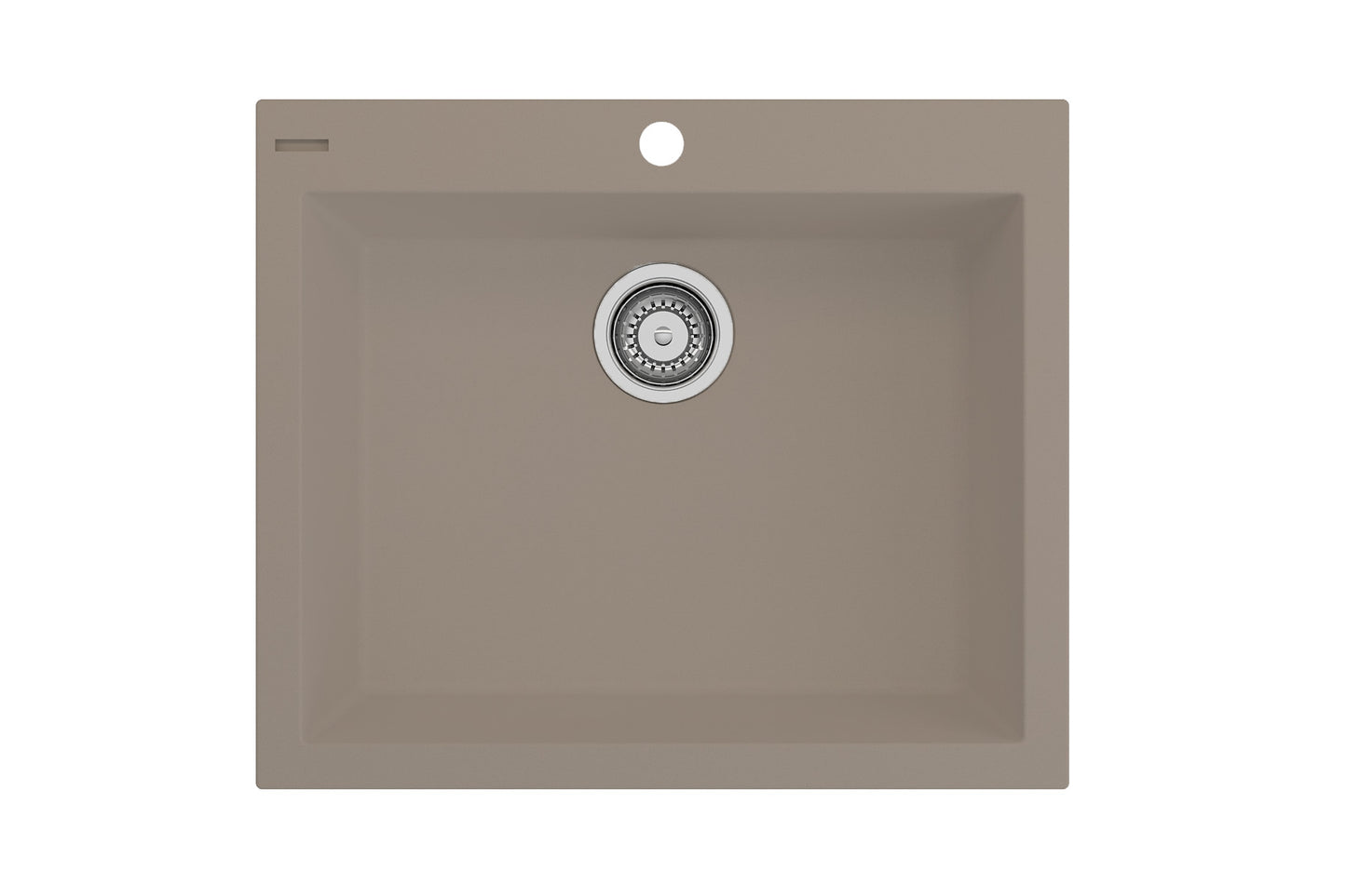 CAMPINO UNO 24" Single Bowl Dual Mount Granite Kitchen Sink with Strainer top view in Mink color - uninstalled.
