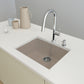 CAMPINO UNO 24" Single Bowl Dual Mount Granite Kitchen Sink with Strainer in Mink color, top view with modern faucet.