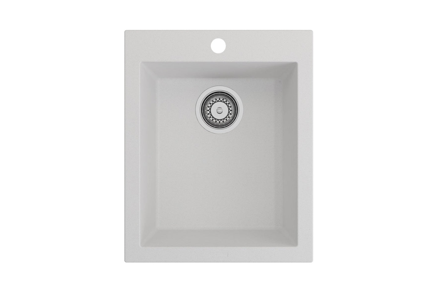 CAMPINO UNO 16" Single Bowl Dual Mount Granite Bar Sink with Strainer in white top view showcasing sleek design.