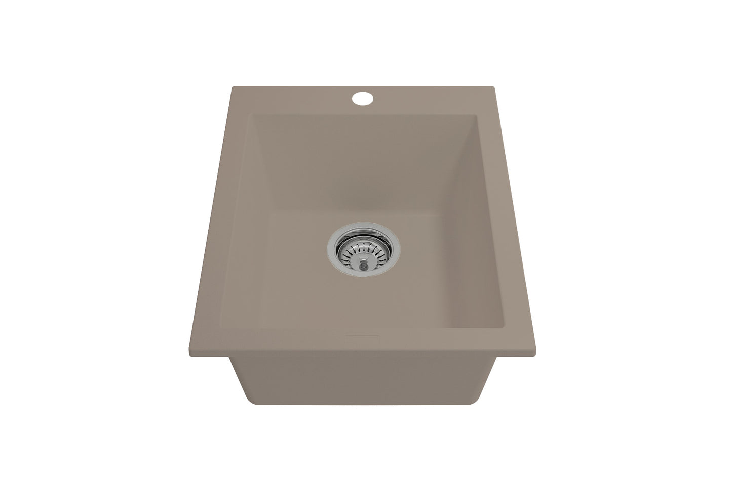 Front perspective view of CAMPINO UNO 16" Single Bowl Dual Mount Granite Bar Sink with Strainer in Mink color.