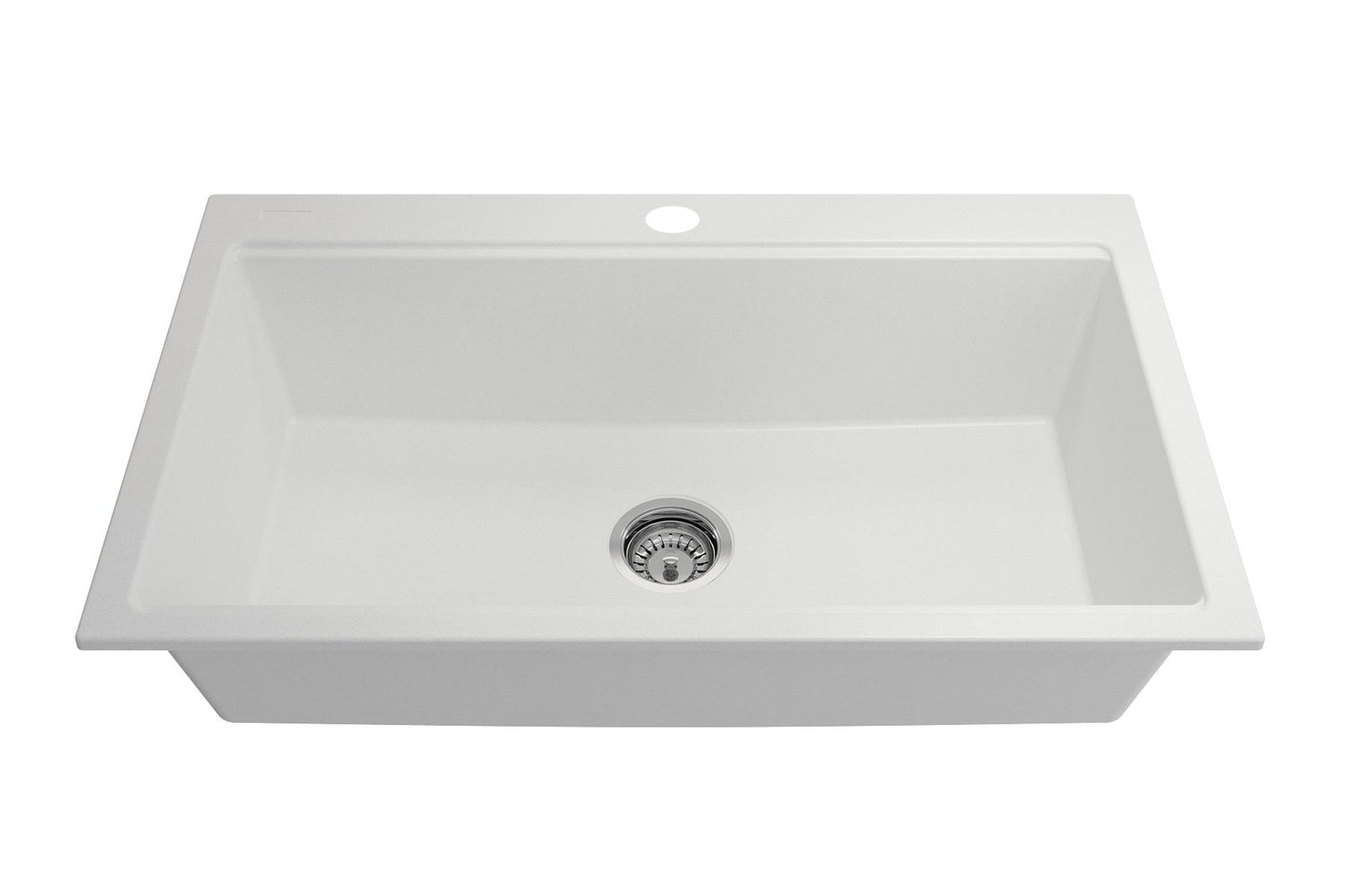 BOCCHI BAVENO LUX 34" Dual-Mount Single Bowl Granite Composite Kitchen Sink with Integrated Workstation in white.