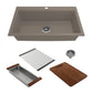 BOCCHI BAVENO LUX 34" Dual-Mount Single Bowl Granite Composite Kitchen Sink with Integrated Workstation showing included accessories.