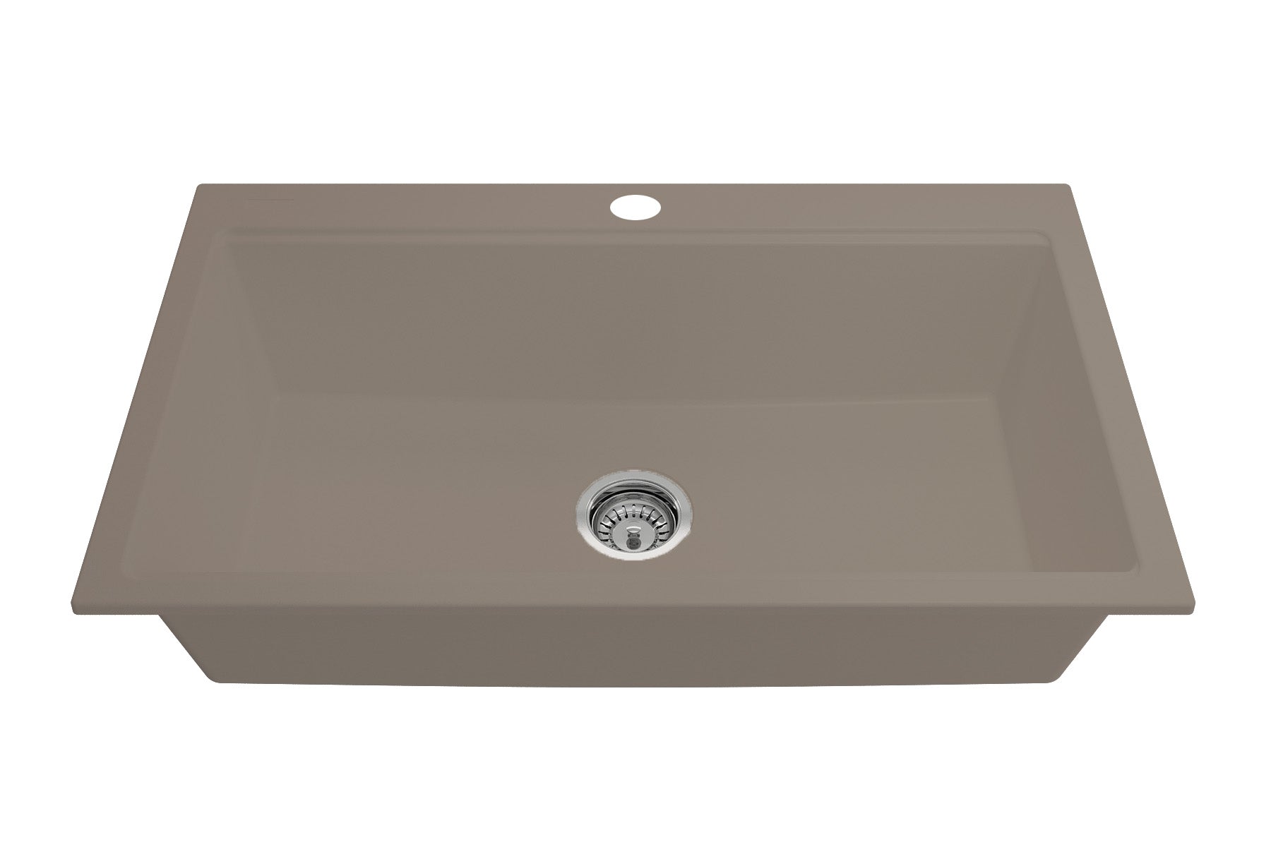 Front perspective of BOCCHI BAVENO LUX 34" Dual-Mount Single Bowl Granite Composite Kitchen Sink with Integrated Workstation and Accessories in Mink color