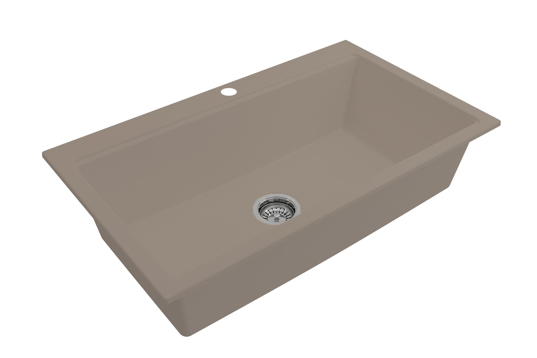 BOCCHI BAVENO LUX 34" Dual-Mount Single Bowl Granite Composite Kitchen Sink with Integrated Workstation and Accessories in Mink color perspective view