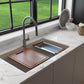BOCCHI BAVENO LUX 34" Dual-Mount Single Bowl Granite Composite Kitchen Sink with Integrated Workstation and Accessories in Mink color showing included colander and cutting board.