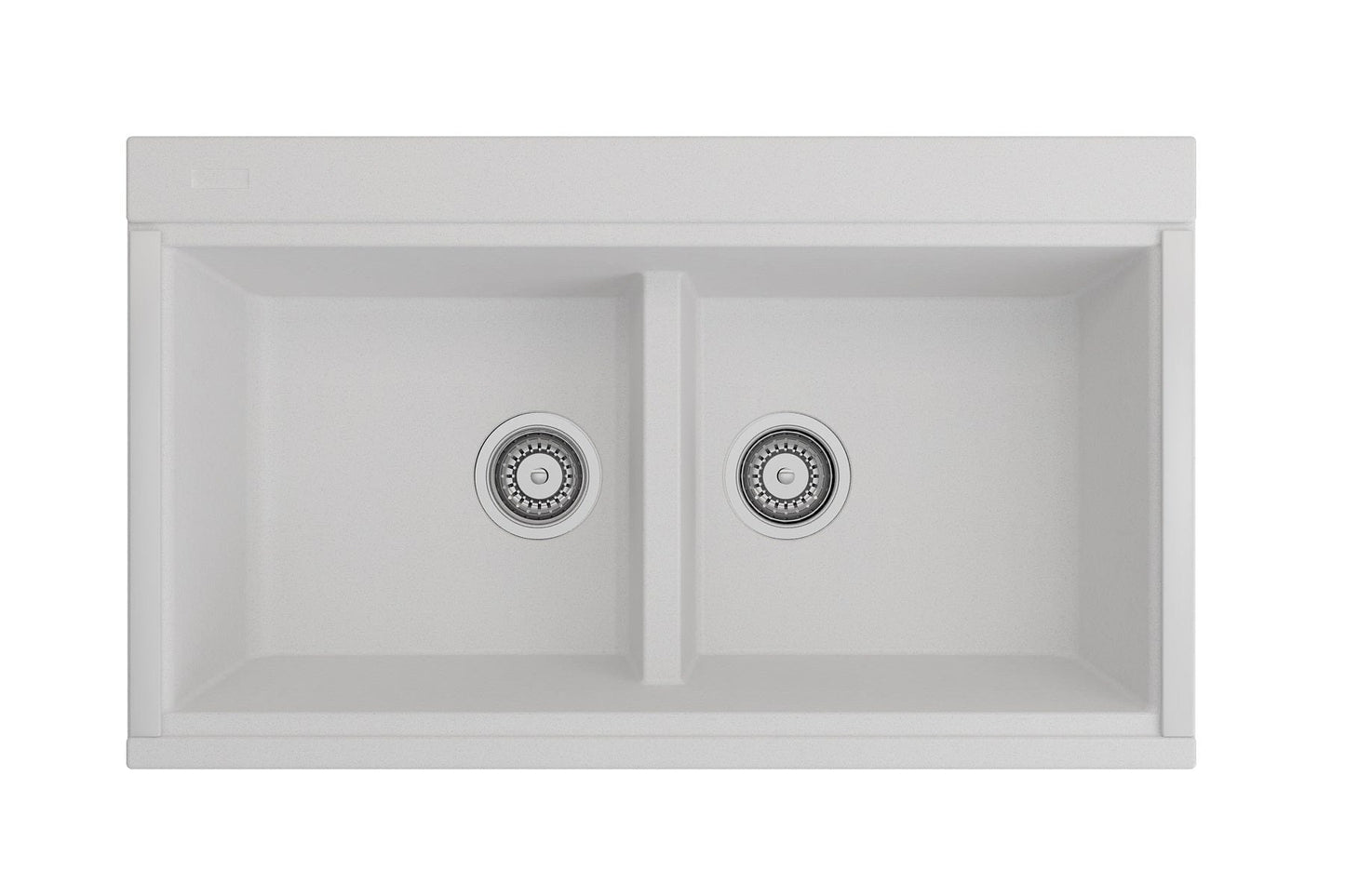 BOCCHI BAVENO LUX 34" Double Bowl Granite Composite Kitchen Sink with Integrated Workstation and Accessories in white.