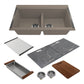 BOCCHI BAVENO LUX 34" Double Bowl Granite Composite Kitchen Sink with Integrated Workstation and Accessories with Covers - image showing sink, covers and accessories.