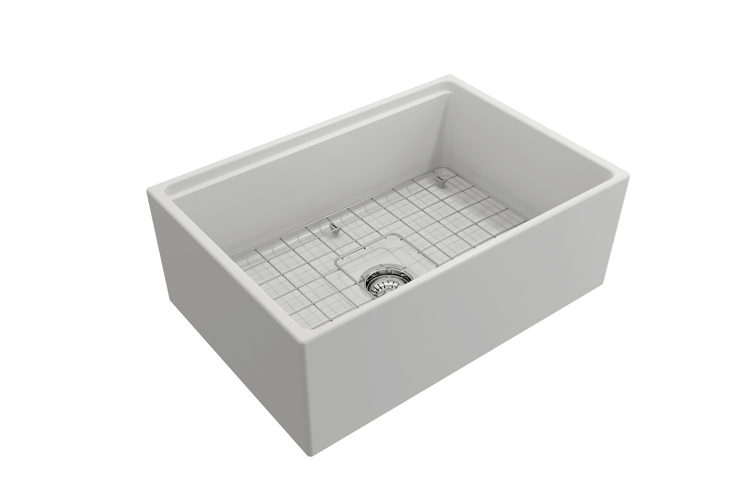 BOCCHI CONTEMPO 27" Fireclay Farmhouse Workstation Kitchen Sink with Accessories - White fireclay construction.