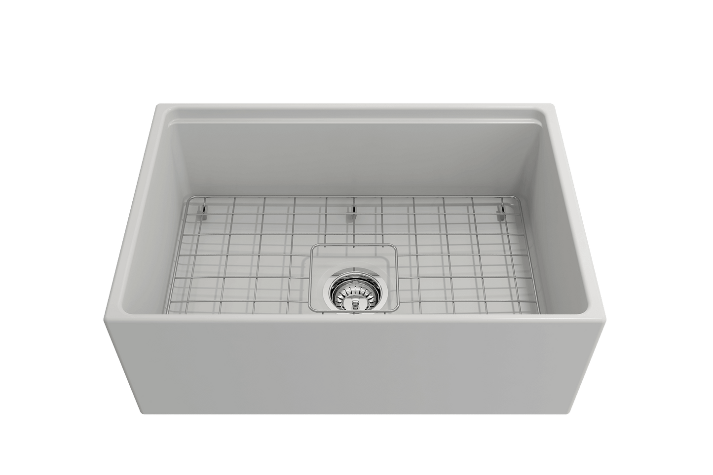 BOCCHI CONTEMPO 27" Fireclay Farmhouse Workstation Kitchen Sink with Accessories - top view of the sink.