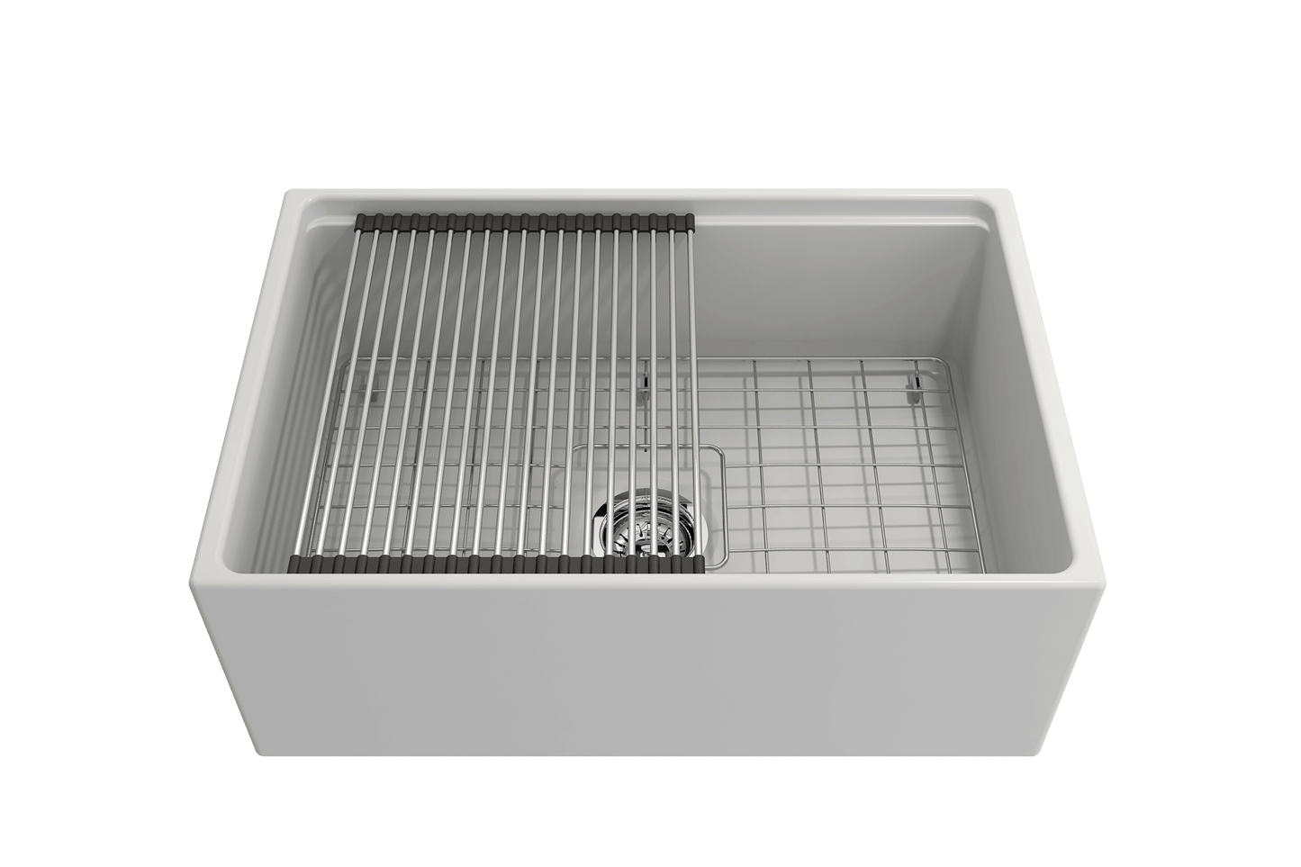 BOCCHI CONTEMPO 27" Fireclay Farmhouse Workstation Kitchen Sink with Accessories top view