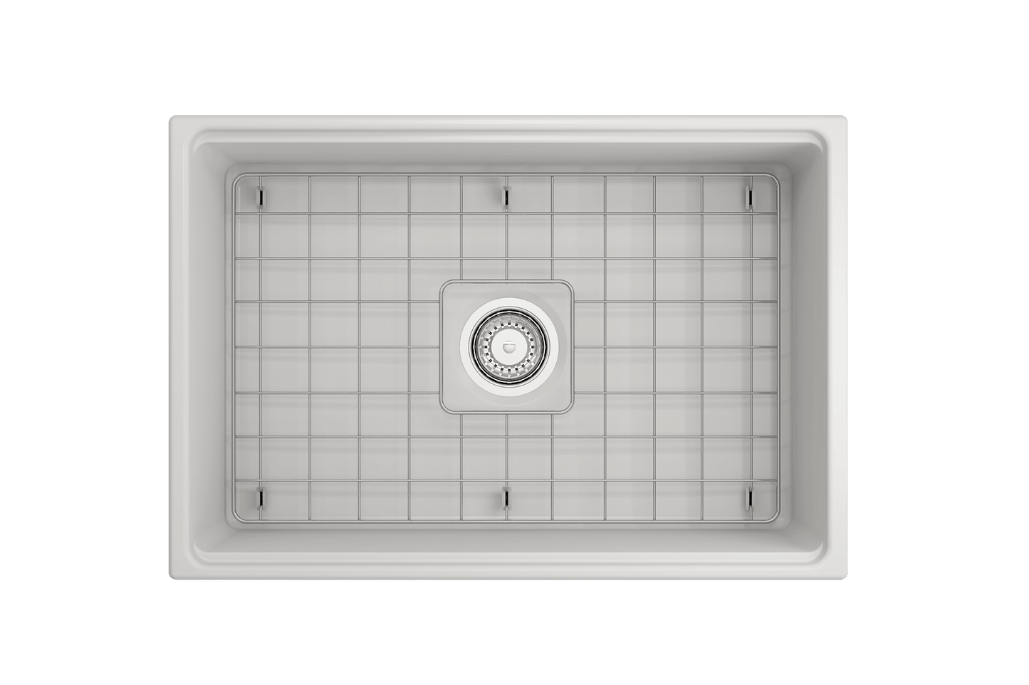 BOCCHI CONTEMPO 27" Fireclay Farmhouse Workstation Kitchen Sink with Accessories top view.