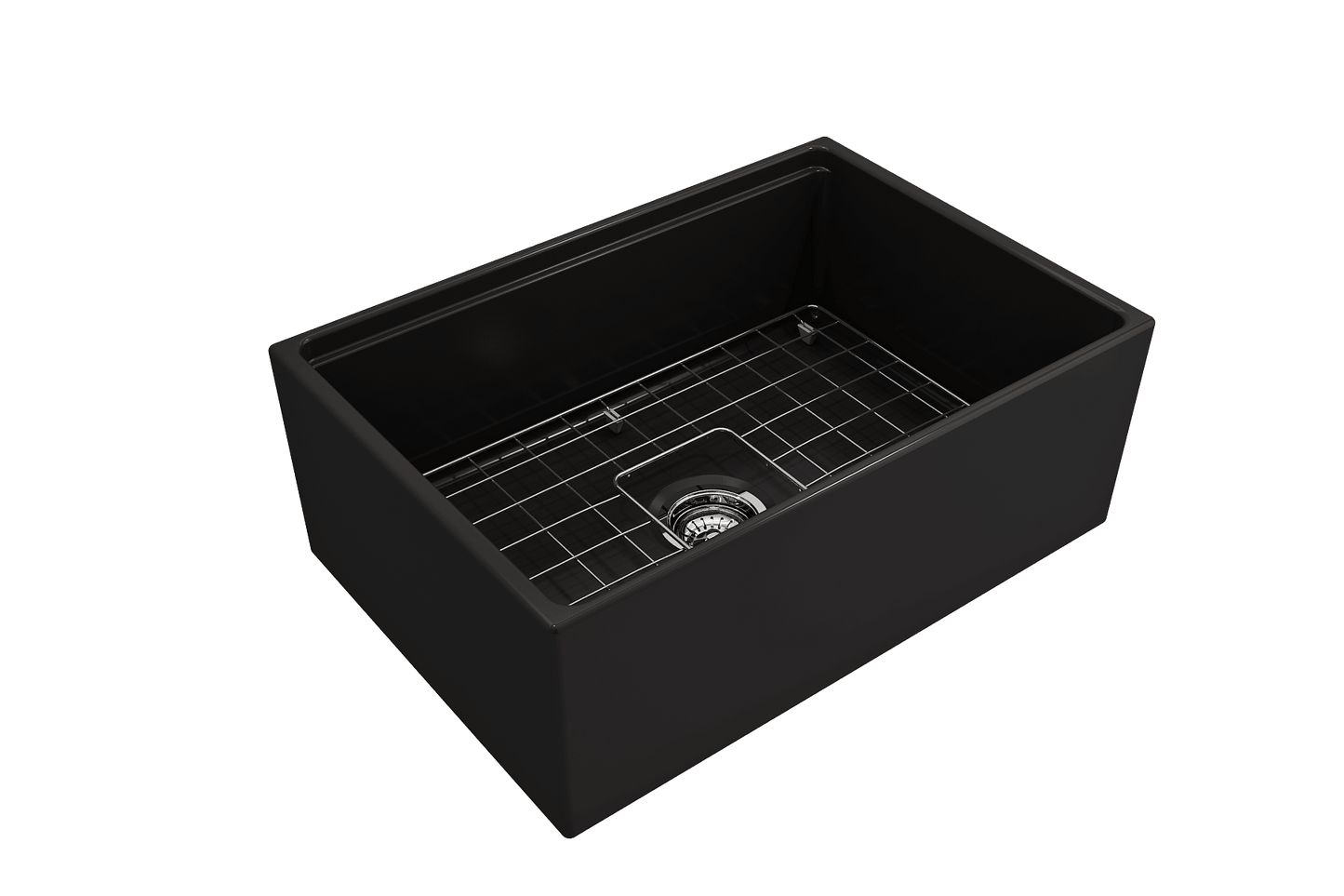 BOCCHI CONTEMPO 27" Fireclay Farmhouse Workstation Kitchen Sink with Accessories in black