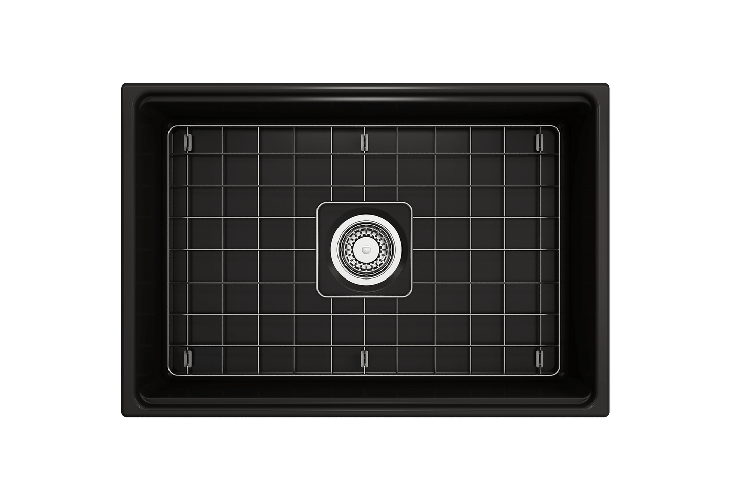 BOCCHI CONTEMPO 27" Fireclay Farmhouse Workstation Kitchen Sink with Accessories - top view.