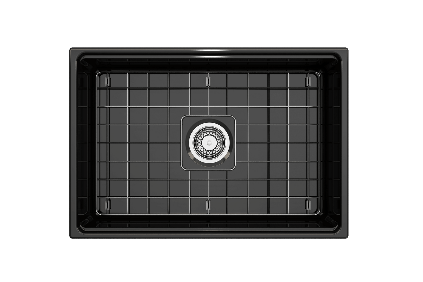 BOCCHI CONTEMPO 27" Fireclay Farmhouse Workstation Kitchen Sink with Accessories top view showcasing sleek design.