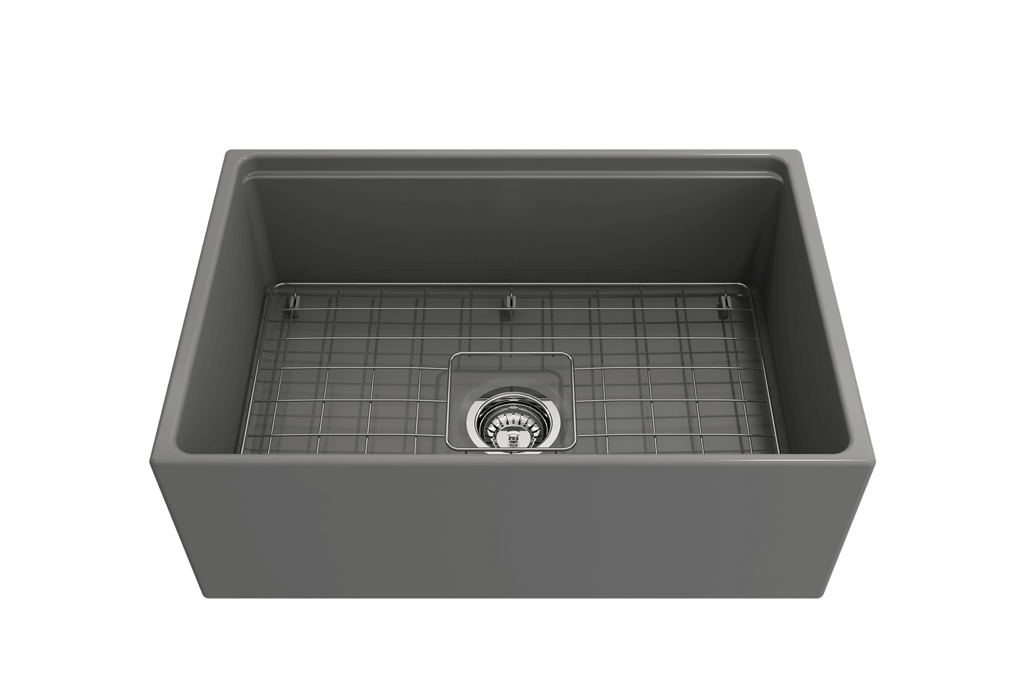 BOCCHI CONTEMPO 27" Fireclay Farmhouse Workstation Kitchen Sink with Accessories - overhead view of the sink.