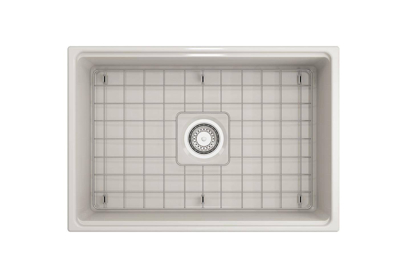 BOCCHI CONTEMPO 27" Fireclay Farmhouse Workstation Kitchen Sink with Accessories top view, stain-resistant finish.