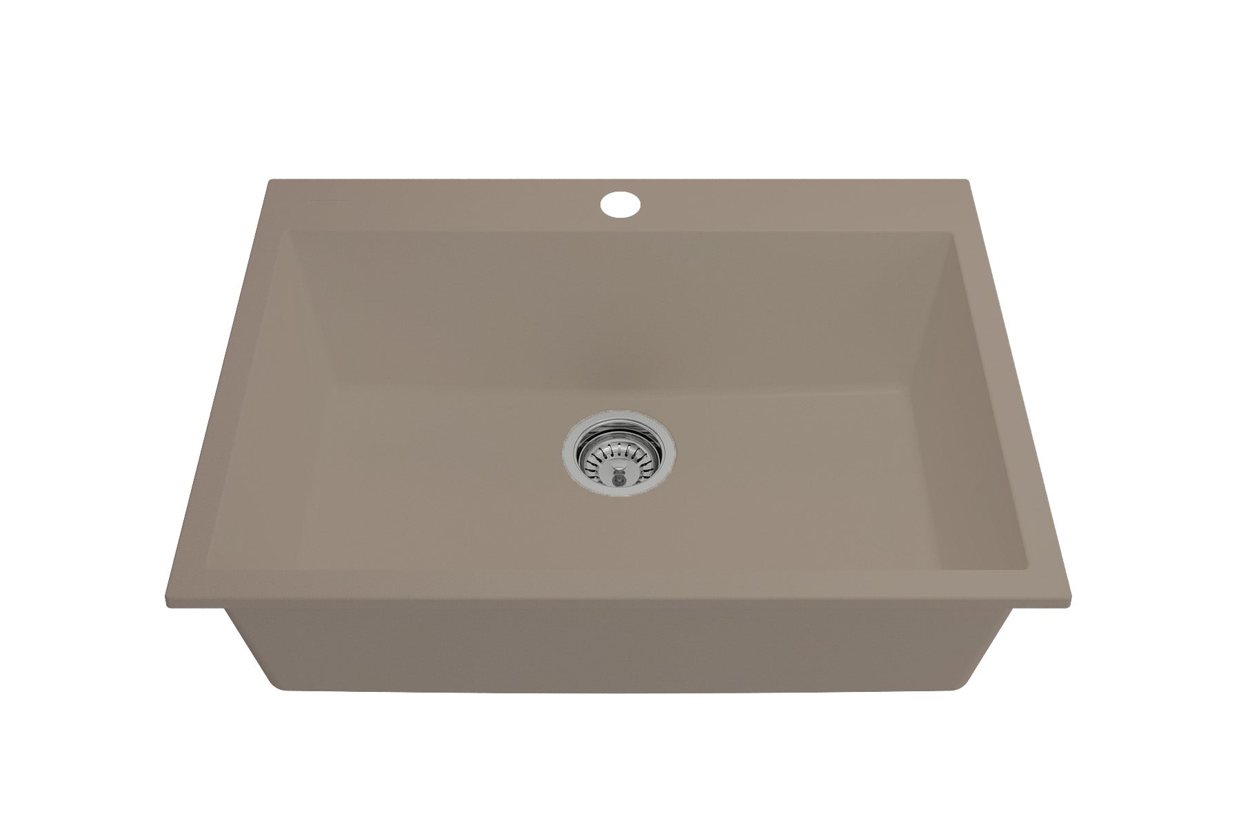 Top perspective view of BOCCHI CAMPINO UNO 27" Dual-Mount Single Bowl Granite Composite Kitchen Sink in Mink color.