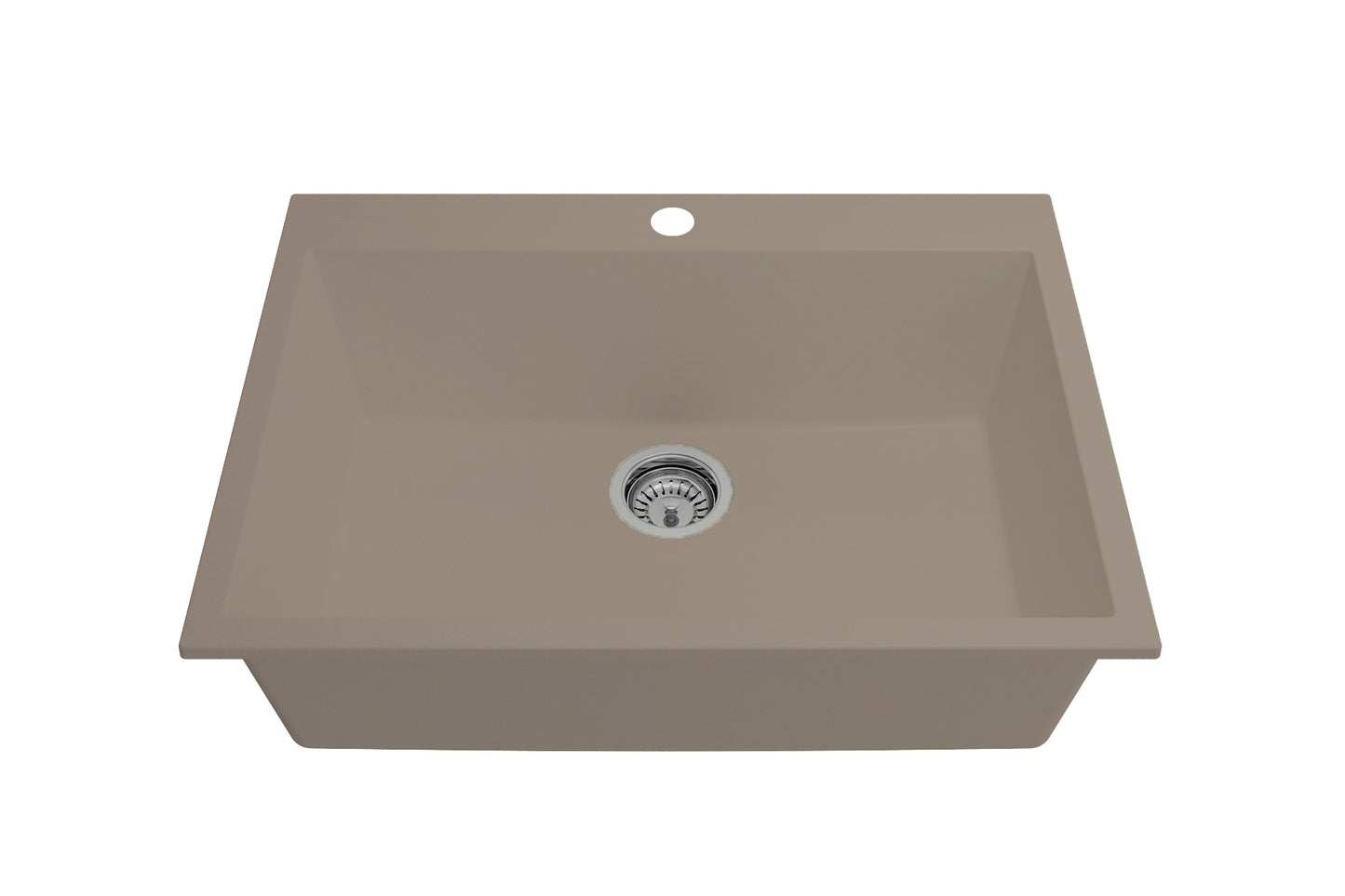 Top perspective view of BOCCHI CAMPINO UNO 27" Dual-Mount Single Bowl Granite Composite Kitchen Sink in Mink color.