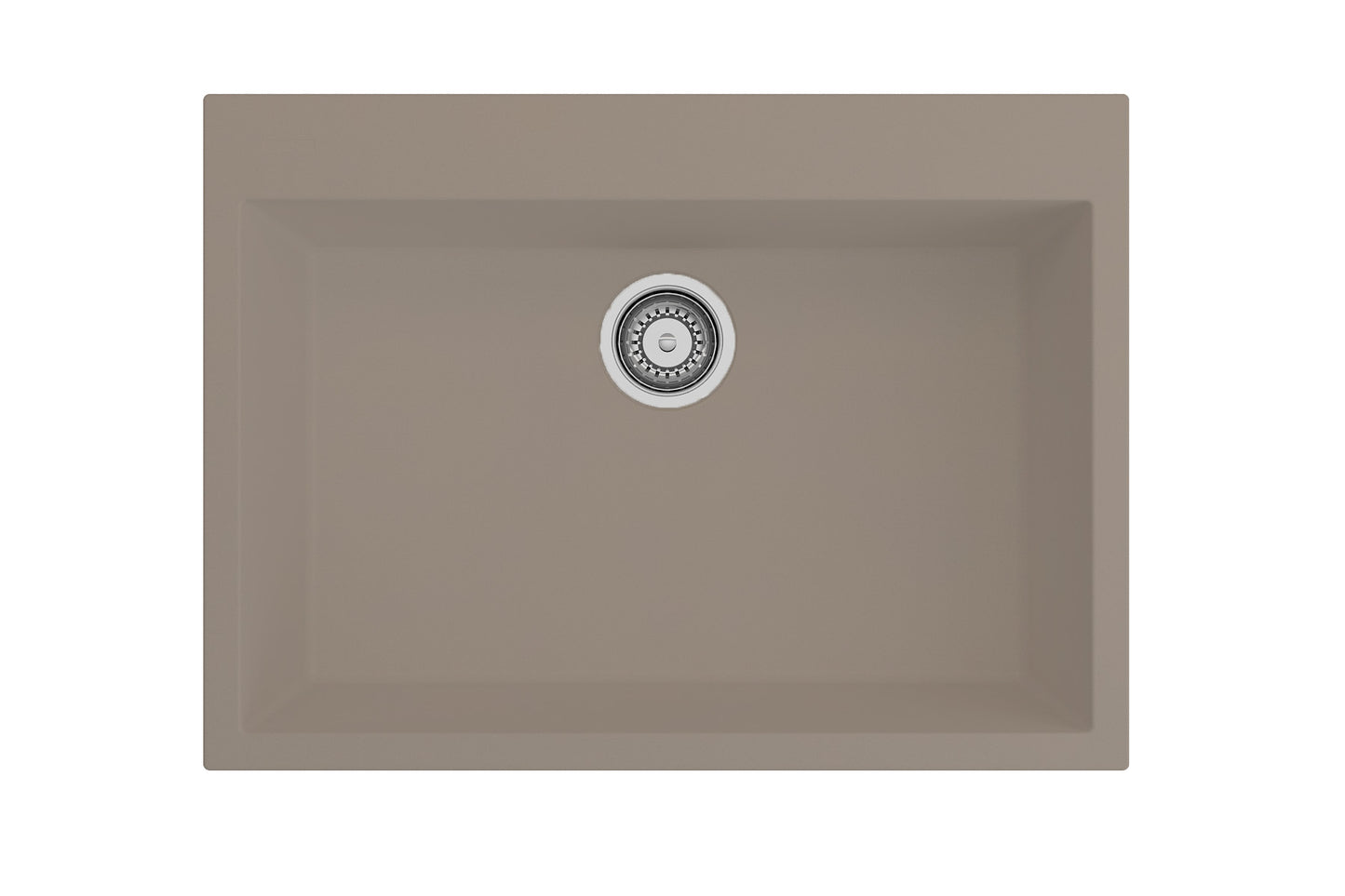 Top view of BOCCHI CAMPINO UNO 27" Dual-Mount Single Bowl Granite Composite Kitchen Sink in Mink color without faucet hole.