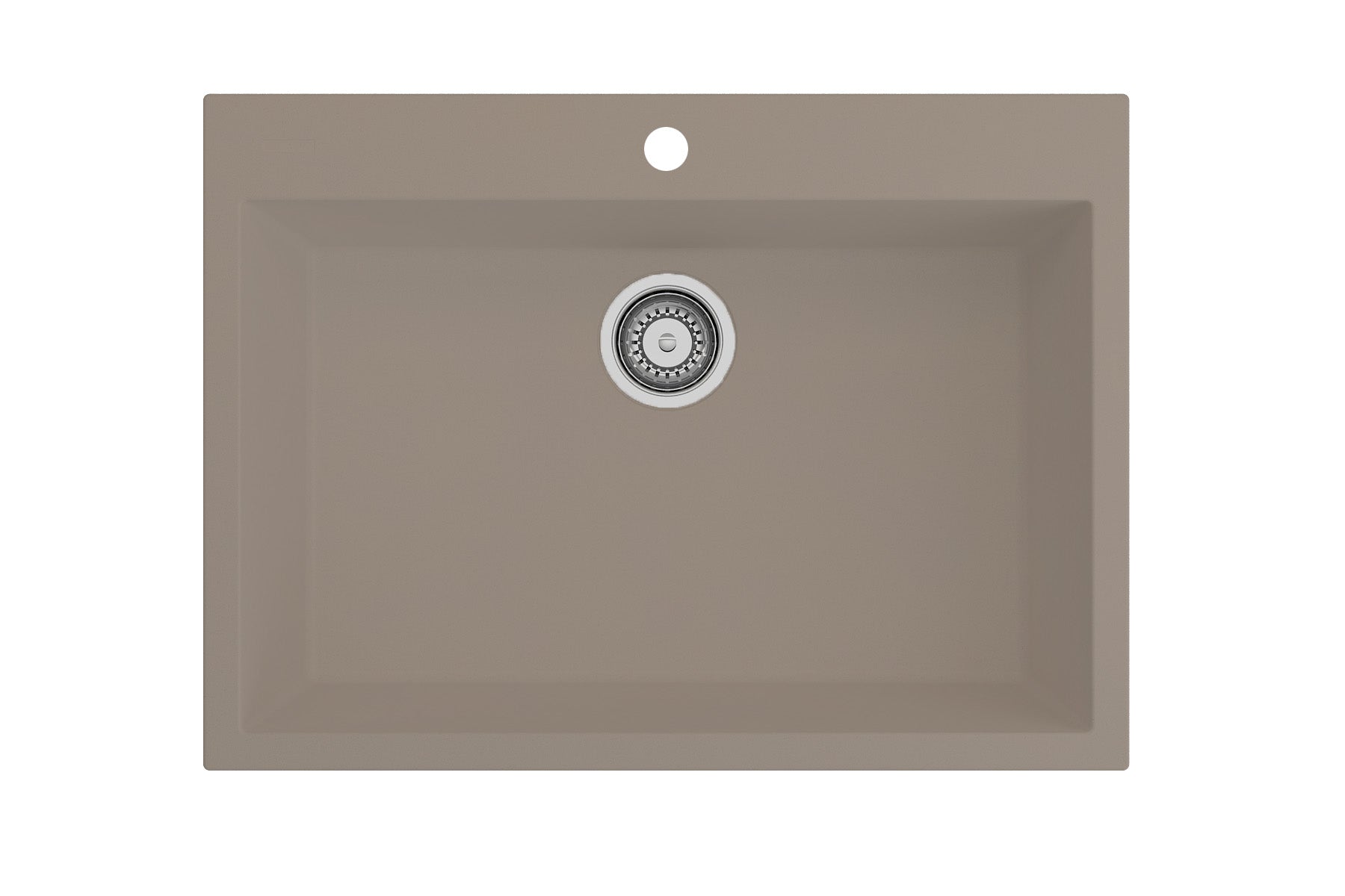 Top view of BOCCHI CAMPINO UNO 27" Dual-Mount Single Bowl Granite Composite Kitchen Sink in Mink color with faucet hole.