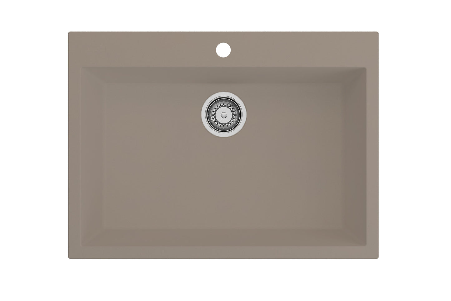 Top view of BOCCHI CAMPINO UNO 27" Dual-Mount Single Bowl Granite Composite Kitchen Sink in Mink color with faucet hole.