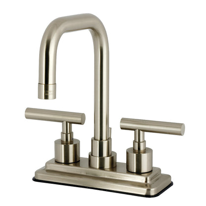 Kingston Brass KS6643CML Manhattan Centerset Bathroom Faucet with high-arc design, viewed from the front.