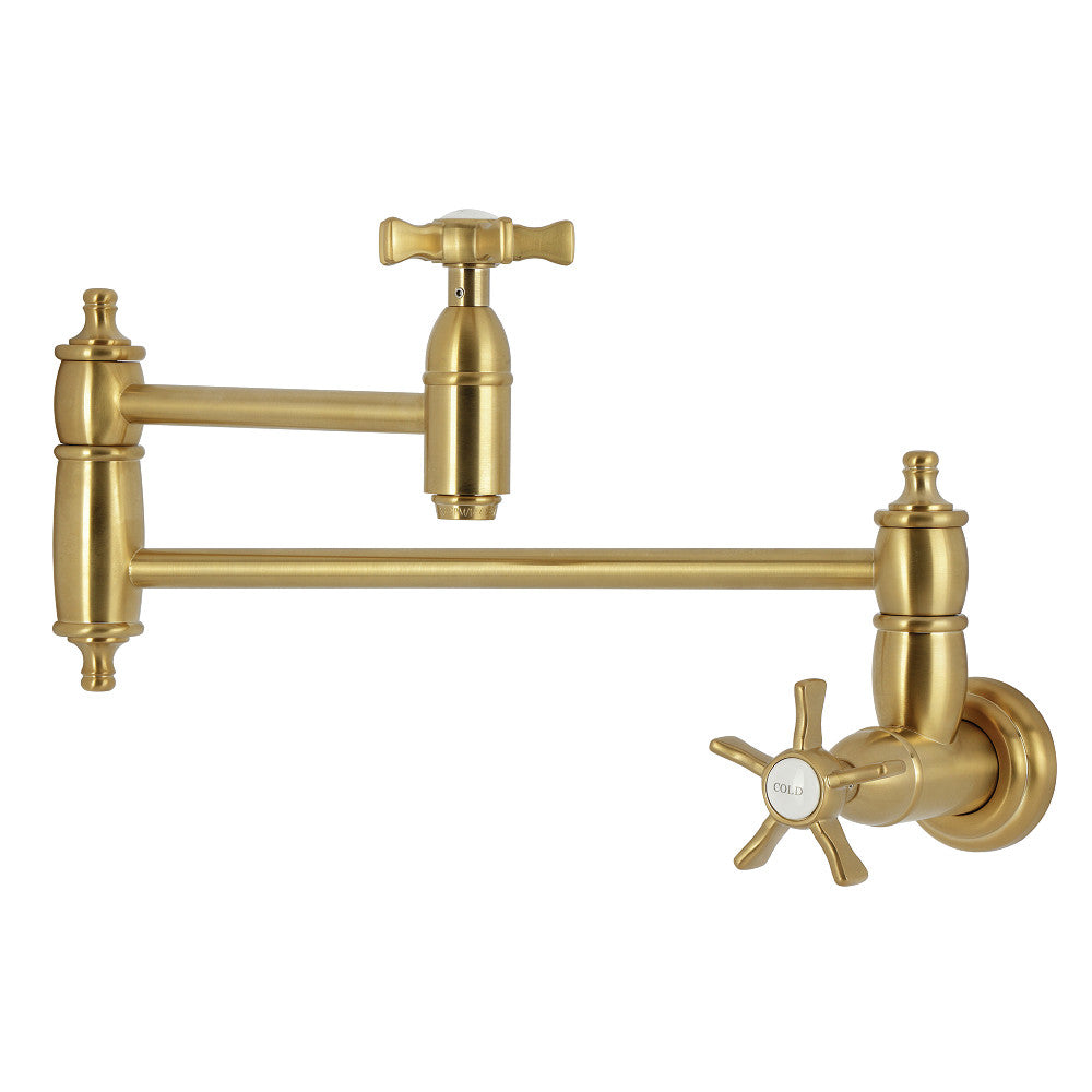 Kingston Brass KS3103NX Hamilton Wall Mount Pot Filler Faucet, Antique Brass with foldable swing arms