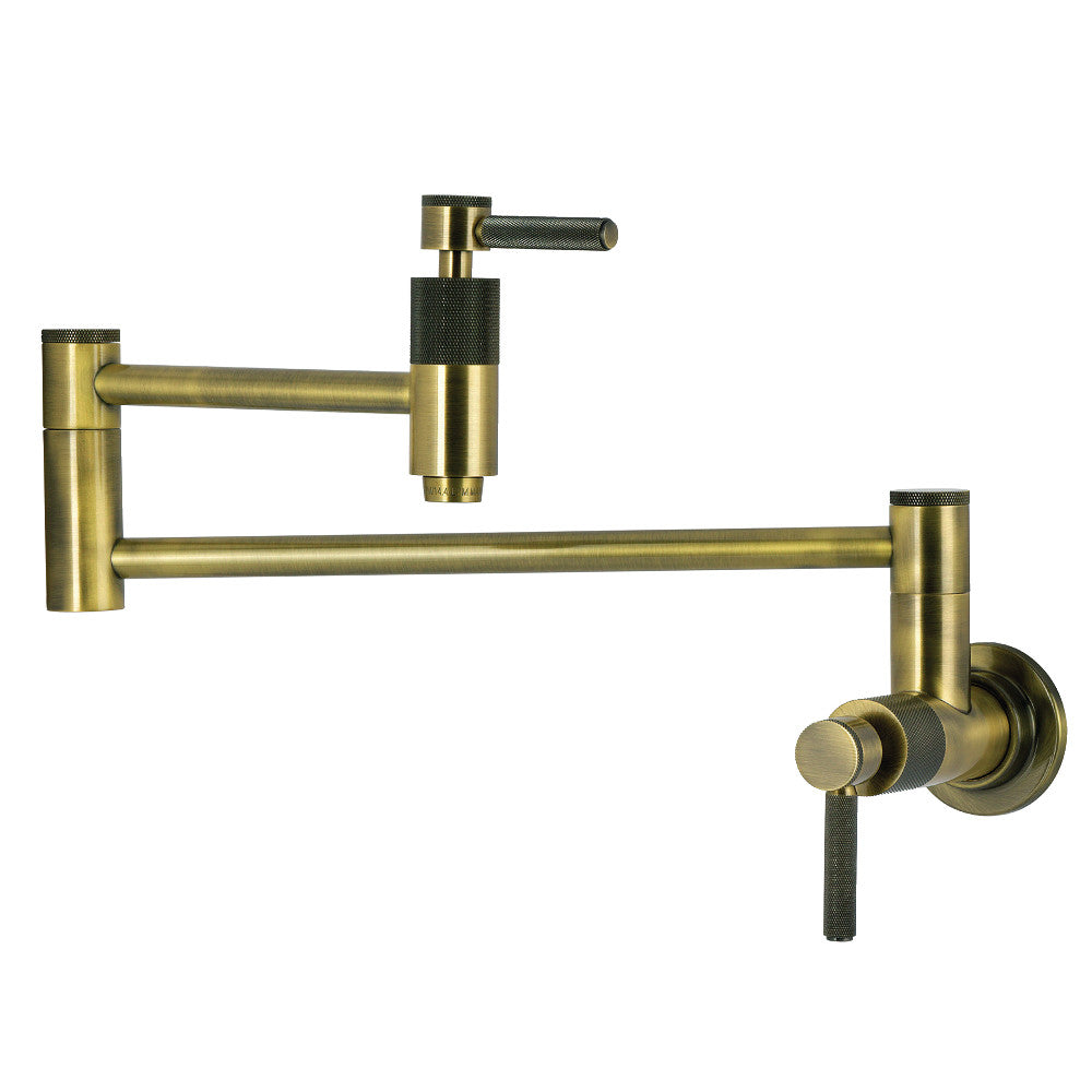 Kingston Brass KS8103KNL Convergent Wall Mount Pot Filler Faucet with Knurled Handle, Antique Brass