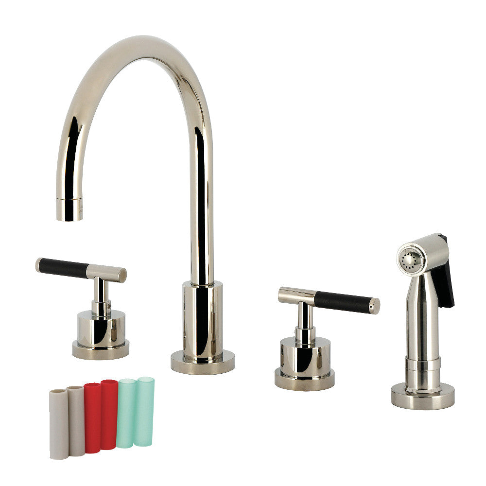 Kingston Brass KS8723CKLBS Kaiser Double-Handle Widespread Kitchen Faucet with Brass Sprayer, Antique Brass