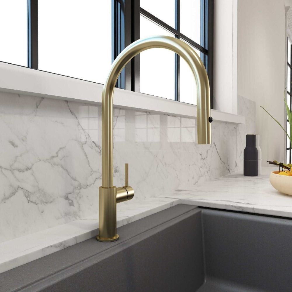BOCCHI BAVENO DUO Pull-Down Kitchen Faucet Brushed Gold Side View