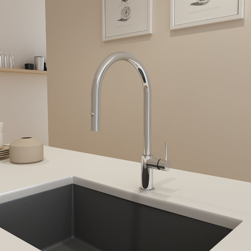 Bocchi Baveno Duo Faucet in Chrome installed side view