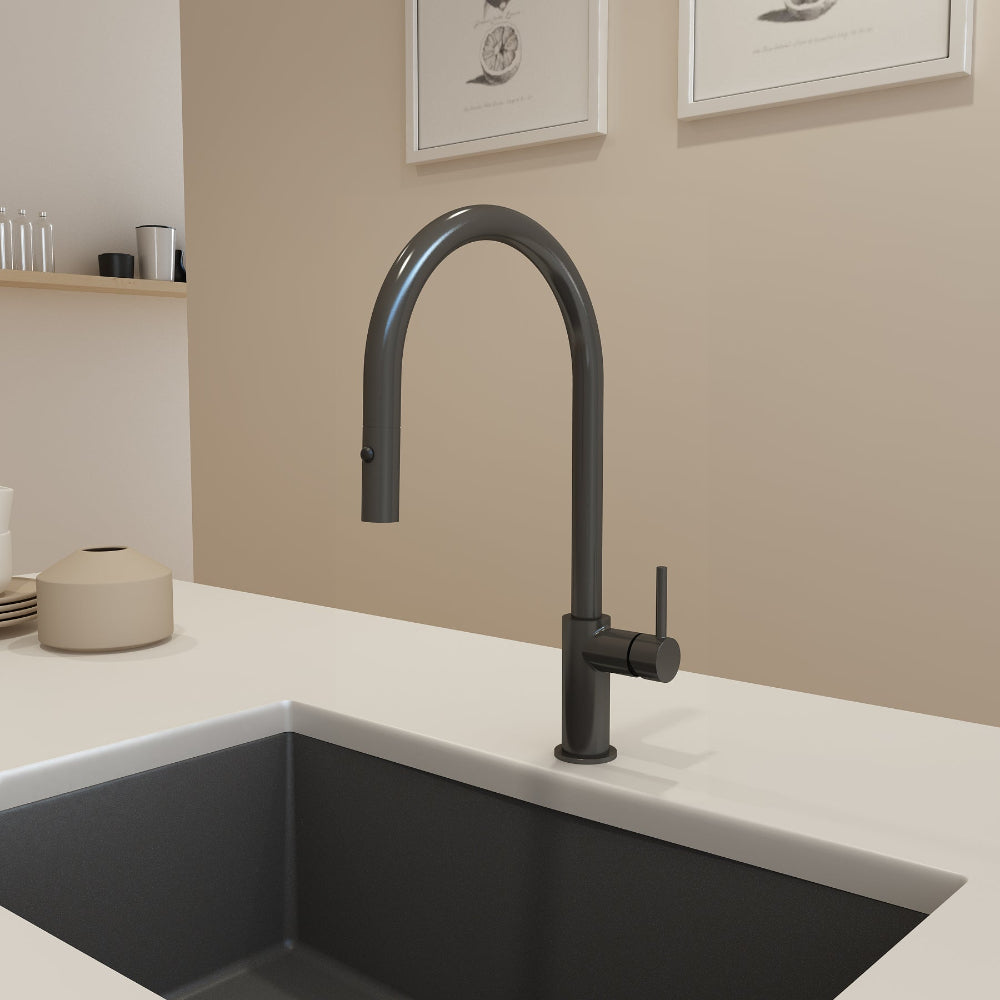 Matte Black Bocchi Baveno Duo Install with Black Sink