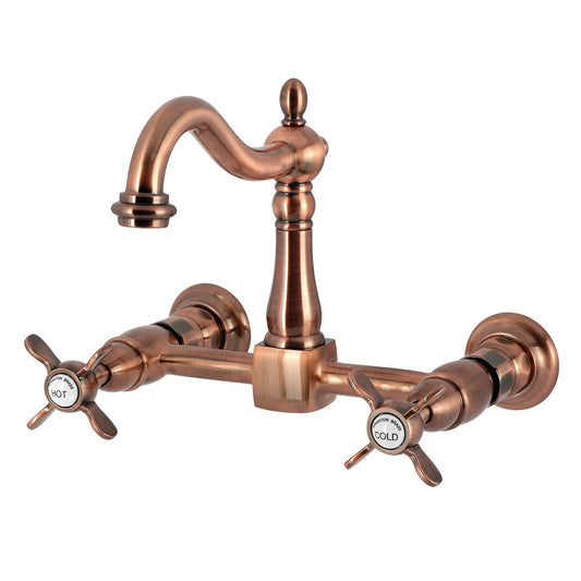 Kingston KS1263BEX Essex Two-Handle Wall Mount Bridge Kitchen Faucet, Antique Brass in antique copper finish