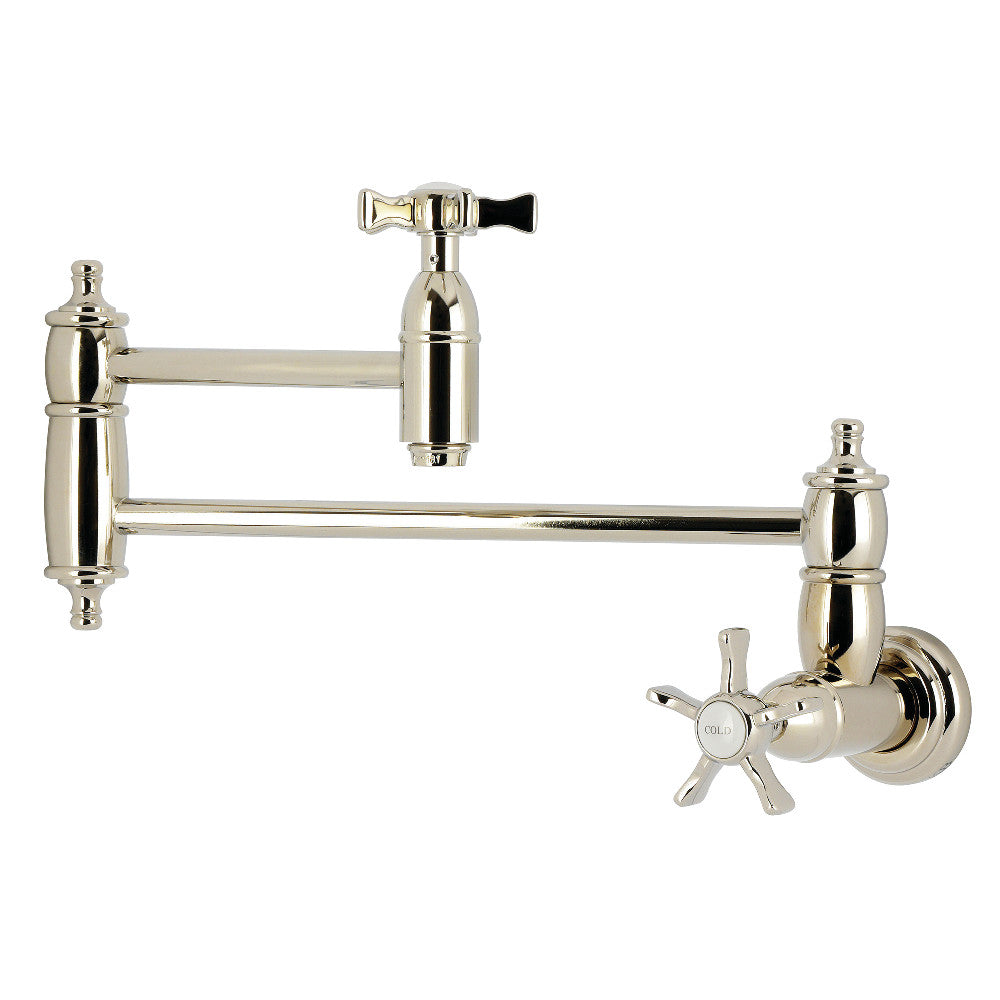 Kingston Brass KS3103NX Hamilton Wall Mount Pot Filler Faucet, Antique Brass with foldable swing arms.