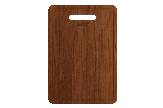 BOCCHI Baveno Wooden Cutting Board/Cover with Sapele Mahogany Handle - 2320 0007 shown from the front.