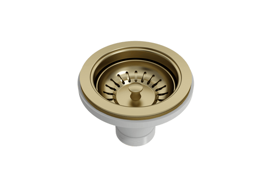 BOCCHI Kitchen Sink Strainer for Fireclay and Granite Sinks with elegant brushed gold finish.