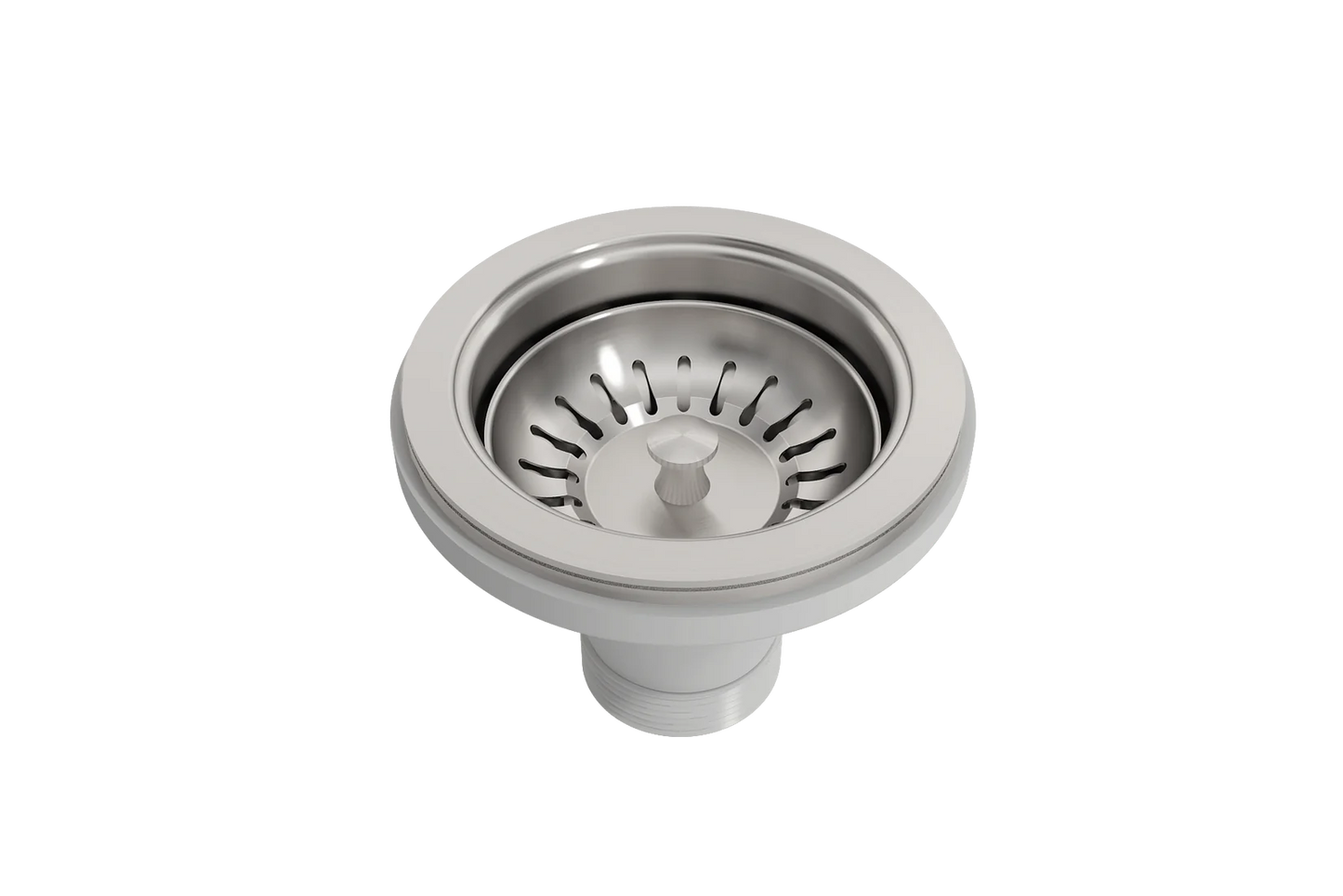 Close up of included sink strainer for Bocchi Sotto 32" fireclay kitchen sink