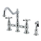 Kingston KS3277BEXBS Essex Bridge Kitchen Faucet with Brass Sprayer, Brushed Brass in polished chrome finish