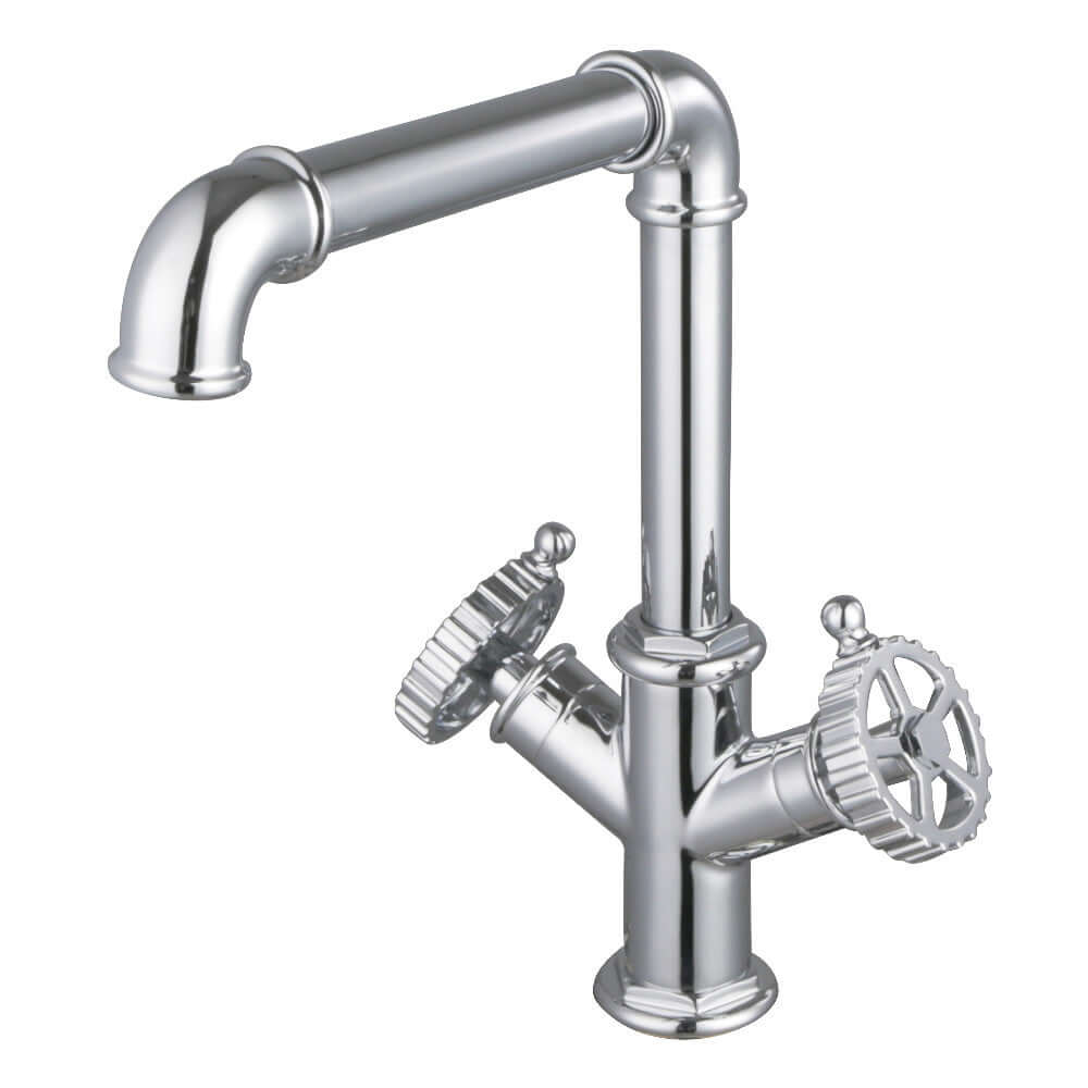 Kingston LS6503CG Fuller Two-Handle Single-Hole Kitchen Faucet, Brushed Brass with polished chrome finish