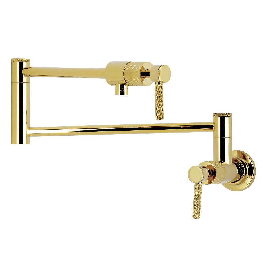 Kingston Brass KS4103KNL Convergent Wall Mount Pot Filler Faucet with Knurled Handle, Antique Brass